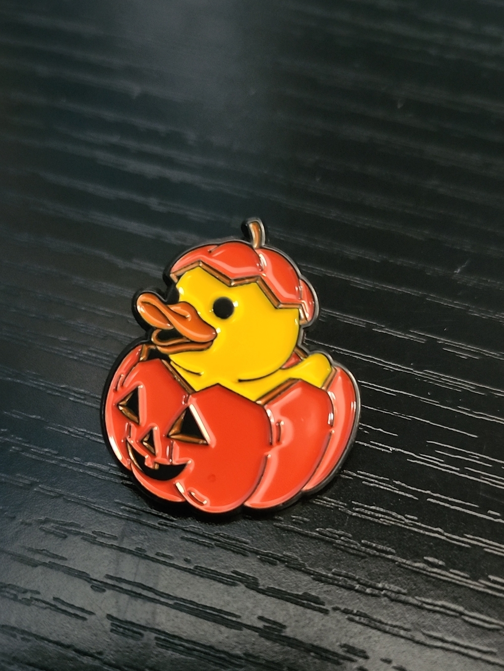 Halloween Duck in Orange Pumpkin Enamel Pin - Yellow & Orange